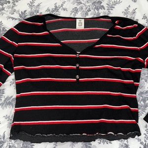 Striped Cropped Long Sleeve Top